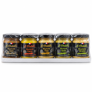 Coffret de 5 moutardes artisanales assorties - Le Véritable - 5 x 90 g